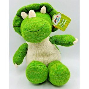 Spark Create Imagine Dinosaur Plush Rattle Green cream Knit Body Triceratops